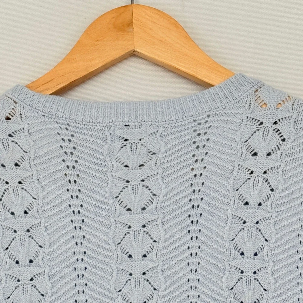 Joie Cardigan Sweater Womens Medium Blue Short Sleeve Pointelle Cottagecore Soft